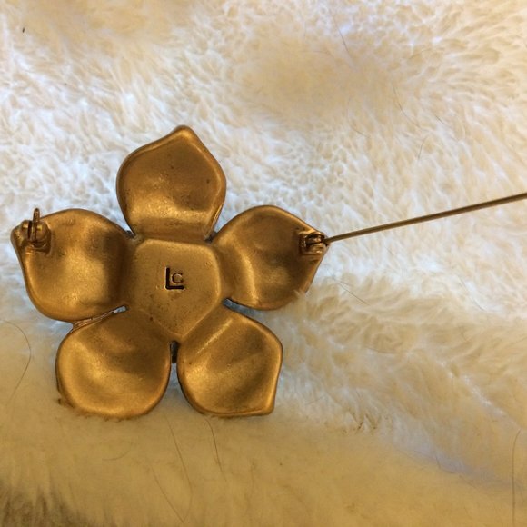 Liz Claiborne Flower Rhinestone Brooch - Picture 3 of 4